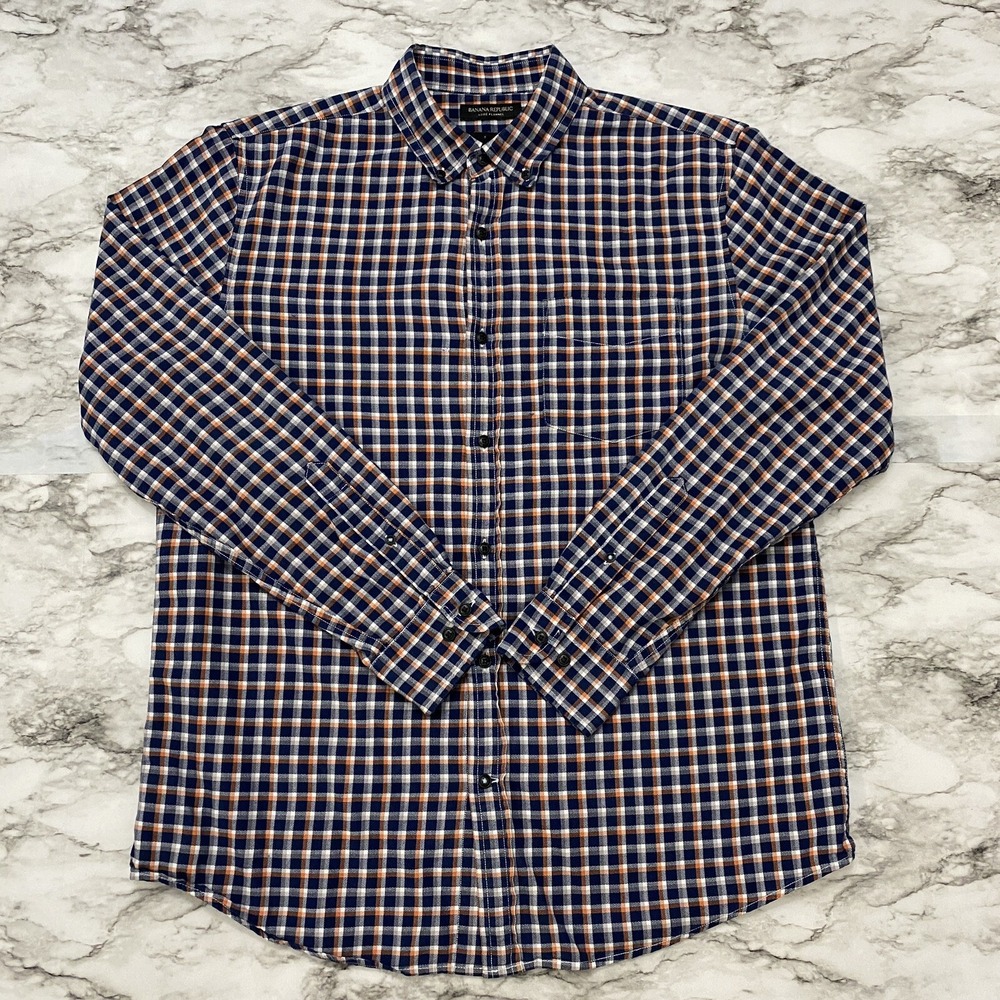 Banana Republic Luxe Flannel Slim Fit Mens Shirt L‎ Multicolor Plaid Long Sleeve